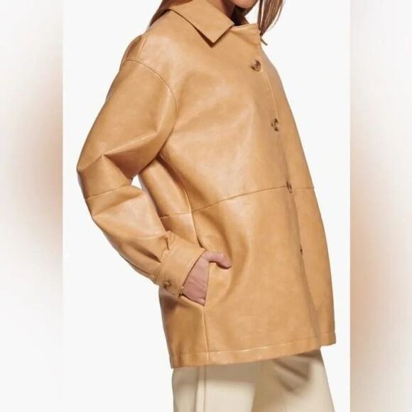Levi's Oversize Tan Faux Leather Relaxed Button Front Jacket Size Large - Picture 16 of 16
